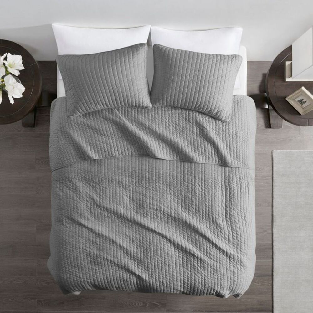 Madison Park 2pc Twin/Twin Extra Long Mitchell Reversible Coverlet Set Gray